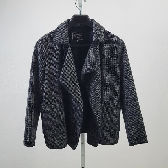 LUCKY BRAND Collection Drape Front coat black Sz M - Picture 7 of 9